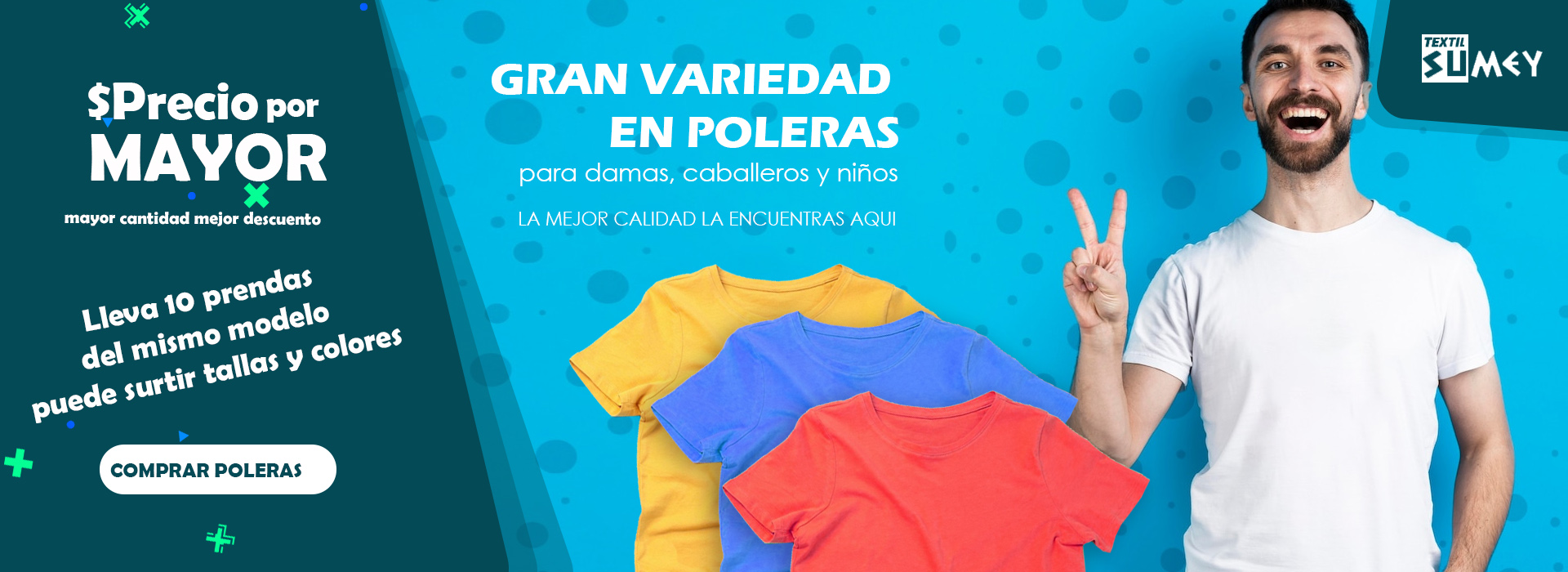 Gran variedad en poleras para damas, caballeros y niños