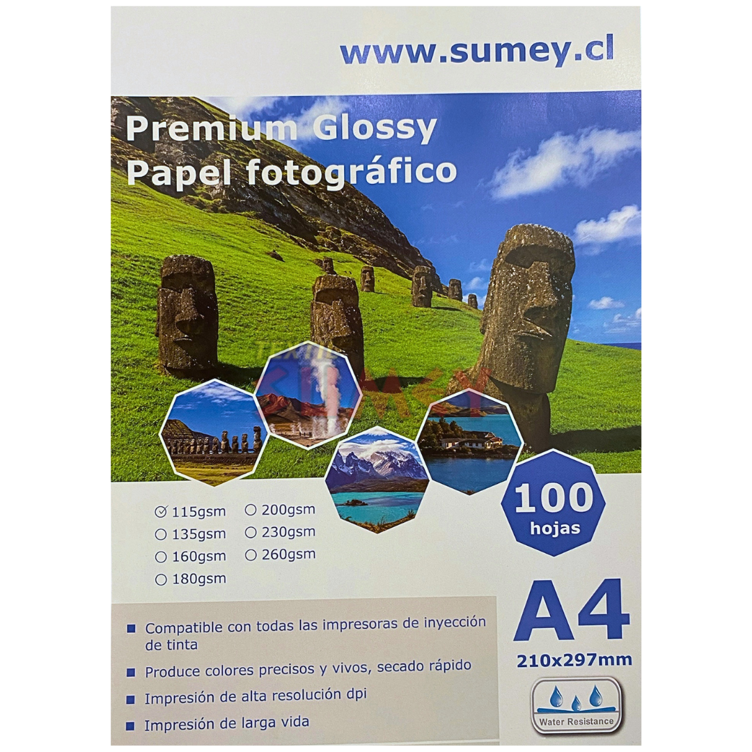 Papel Fotográfico Glossy 1 Cara A4 x100H
