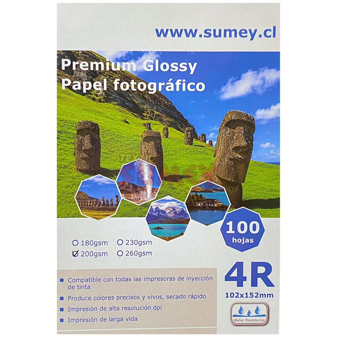 Papel Fotográfico Glossy 1 Cara 4R x 100 Hojas