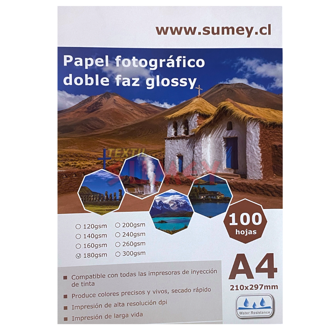 Papel Fotográfico Glossy 2 Caras A4 x 100Hojas