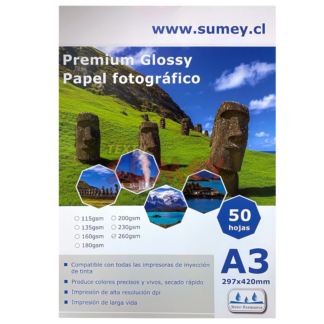 Papel Fotográfico Glossy 1 Cara A3 x 50 Hojas